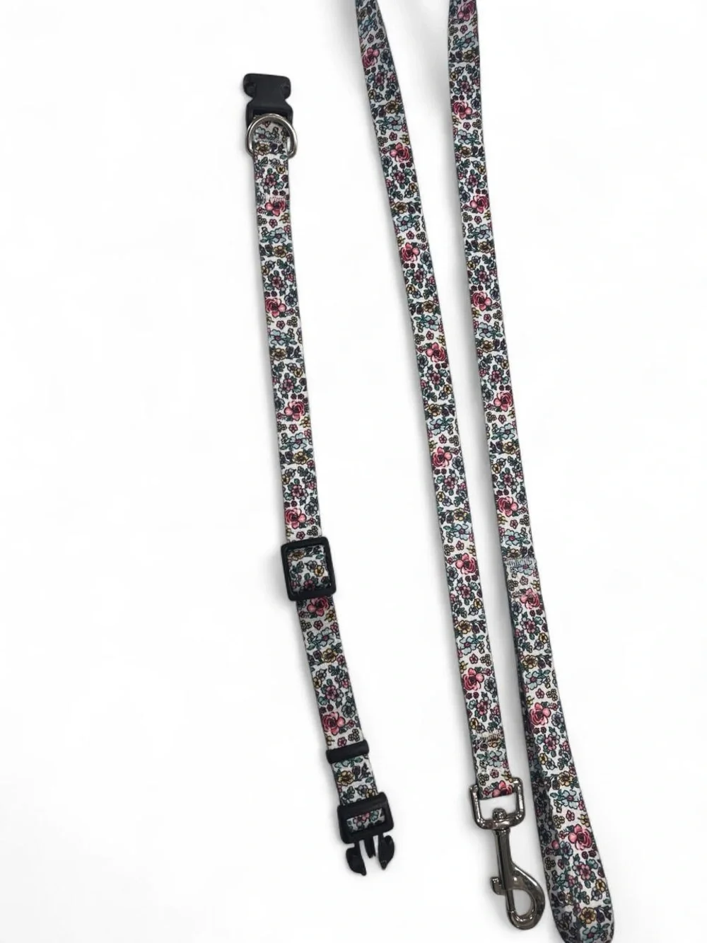 Floral Printed Dog Collar and Leash Set - Pink/Green